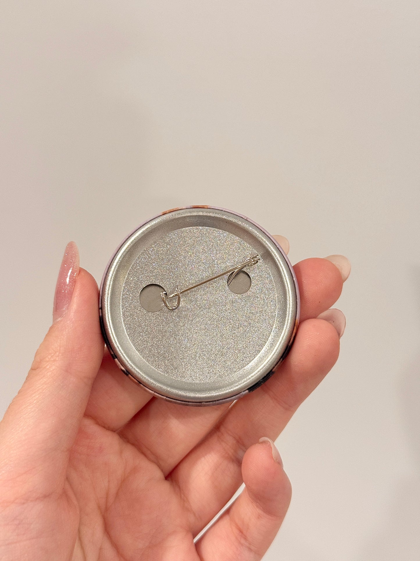 Eggie Drinking Coffee Pin back badge, Matte finish