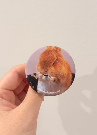 Eggie Drinking Coffee Pin back badge