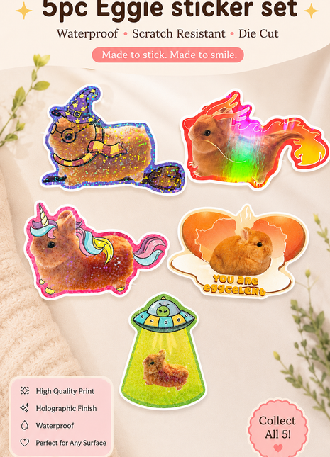 Set of 5 Large Holographic Vinyl stickers 20% OFF