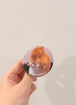 Eggie Drinking Coffee Pin back badge