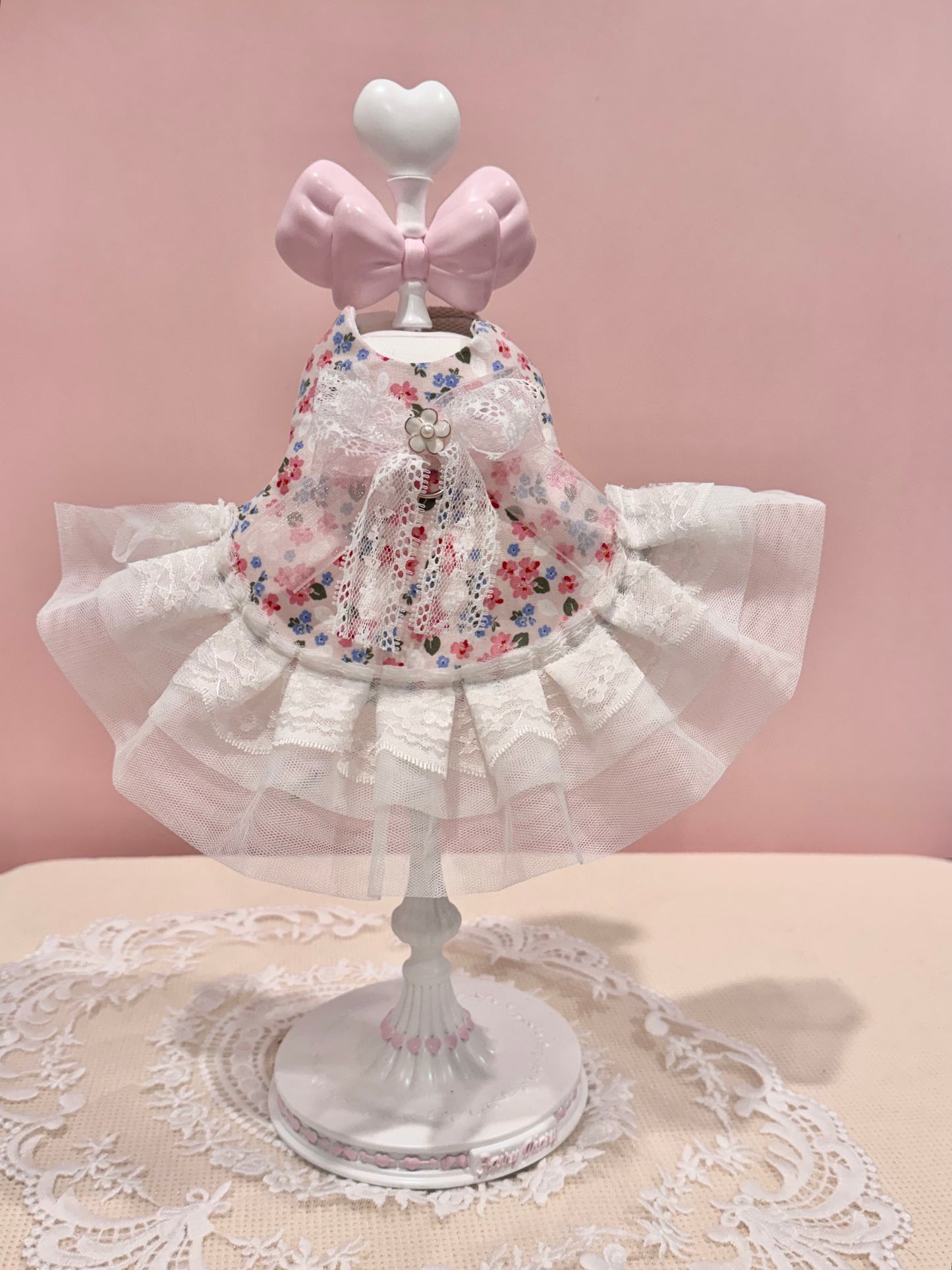 Pink Sakura Lace Pet Bunny Dress/ Adjustable Harness