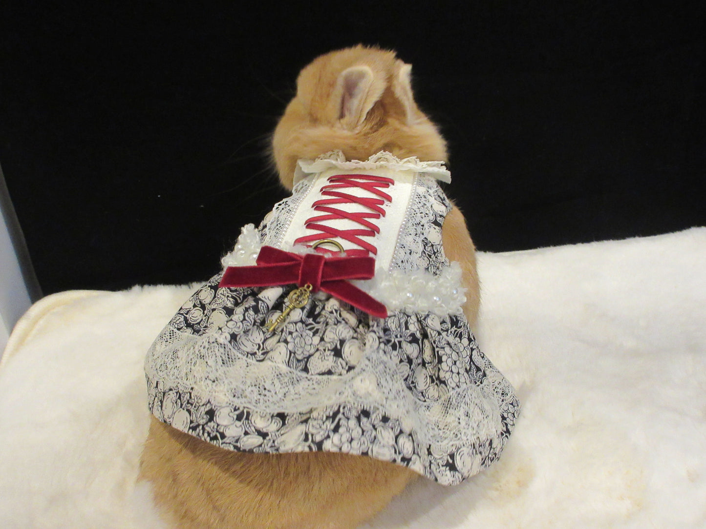 Forest Berry with red ribbon Pet Bunny Dress/ Adjustable Harness