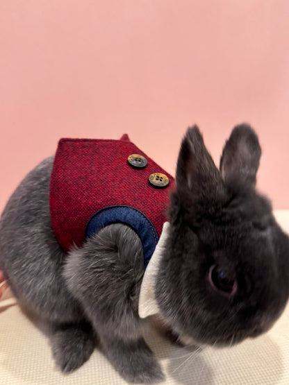 Burgundy Suit and Tie pet bunny rabbit Vest/3D Non-Adjustable Harness