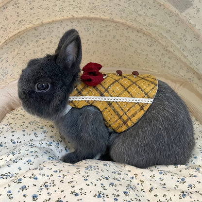 Autumn Ginkgo Wool Short Dress for Pet Bunny/ adjustable harness