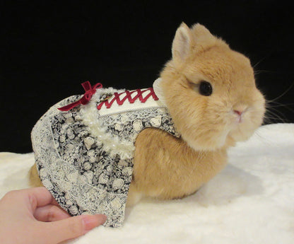 Forest Berry with red ribbon Pet Bunny Dress/ Adjustable Harness